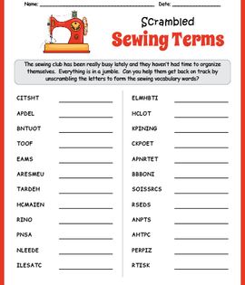 Sewing terms word scramble puzzle worksheet activity sewing terms sewing retreats teaching sewing