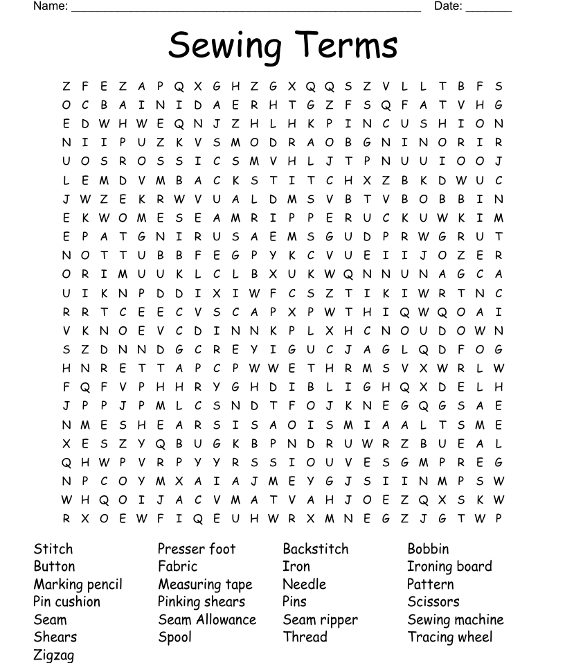 Sewing terms