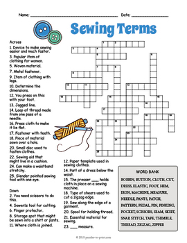 Sewing terms crossword puzzle worksheet