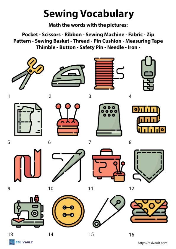 Sewing vocabulary worksheets