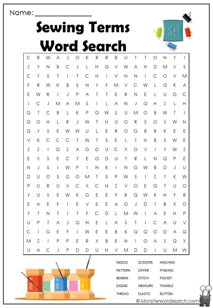 Sewing terms word search