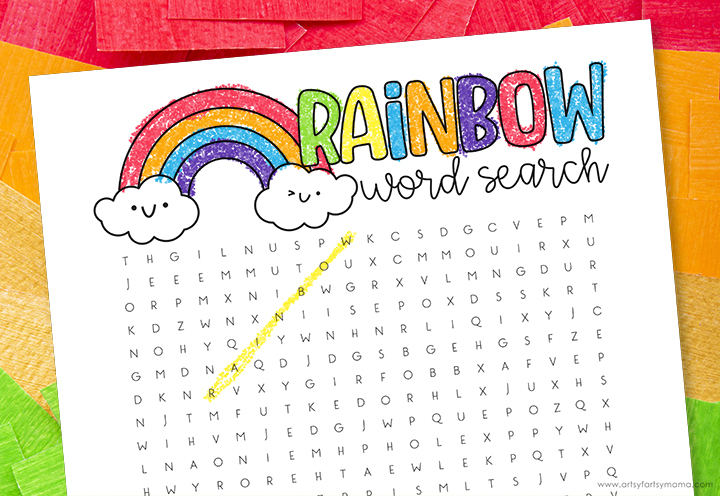 Free printable rainbow word search artsy