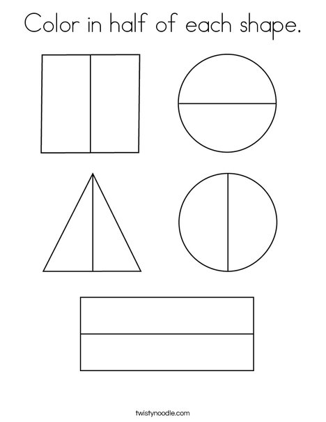 Color in half of each shape coloring page