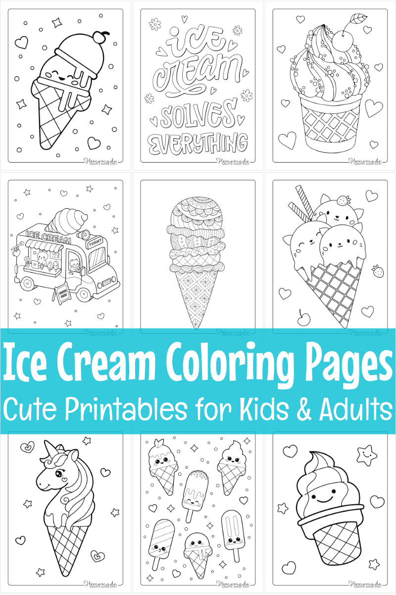 Ice cream coloring pages for kids adults