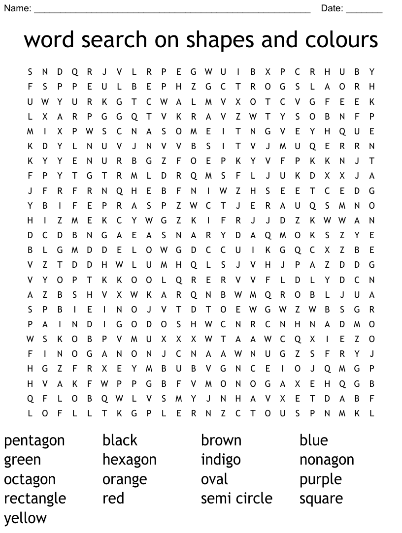 Word search on shapes and colours
