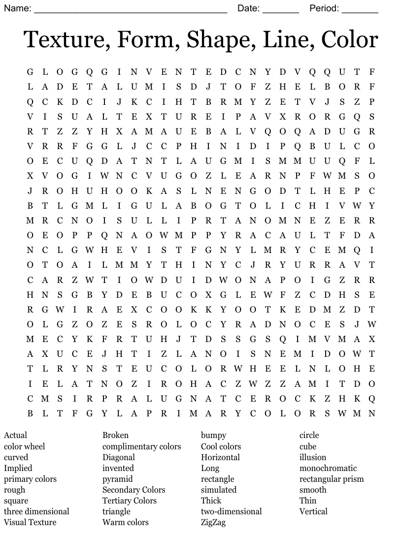 Texture form shape line color word search