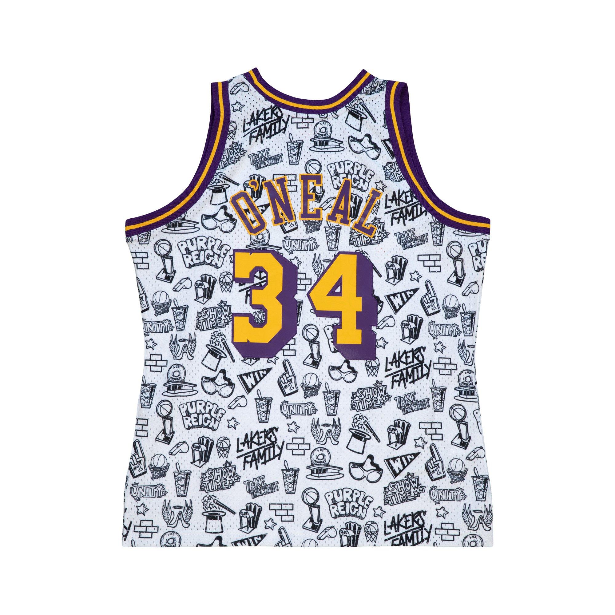 Mitchell ness mens los angeles lakers shaquille oneal doodle swingman jersey