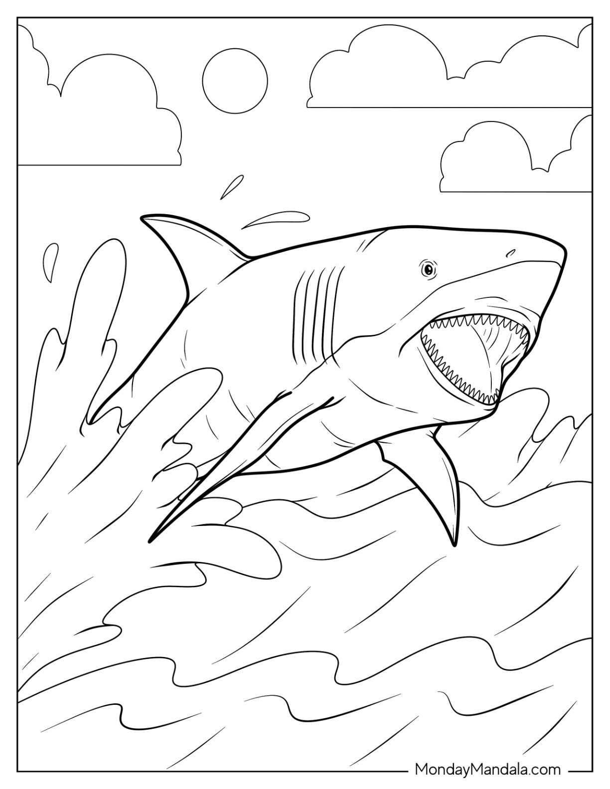 Shark coloring pages free pdf printables