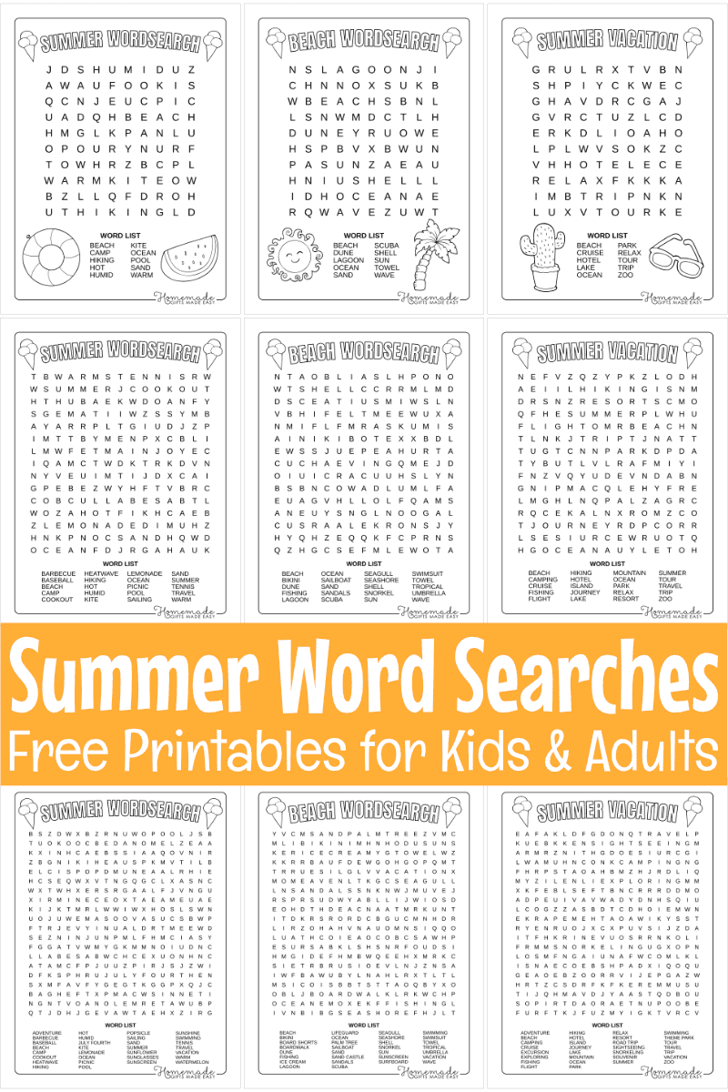 Best free printable summer word search puzzles for kids