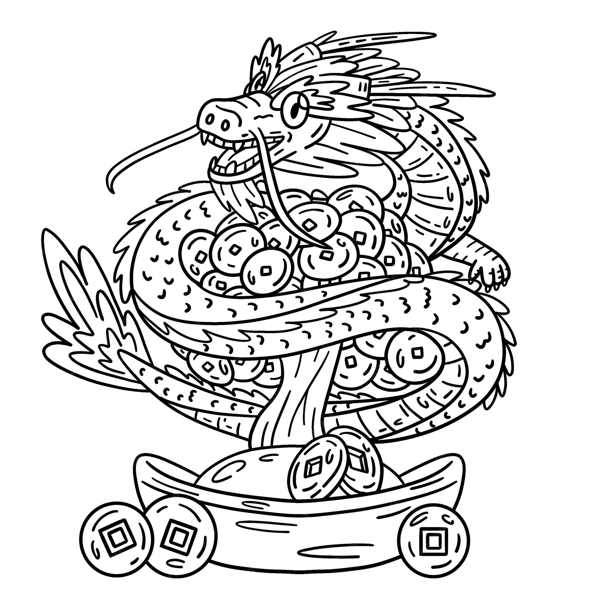 Premium vector a cute and funny coloring page of a dragon coin tree with gold coin provides hours of coloring fun for children color this page is very easy suitable for