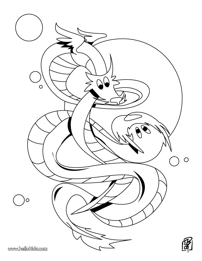 Two chinese dragons coloring pages