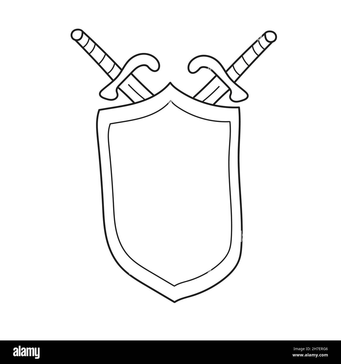 Simple coloring page line art black and white historycal wall decor medieval sword and shield festival props fairytale theme vector illustration stock vector image art