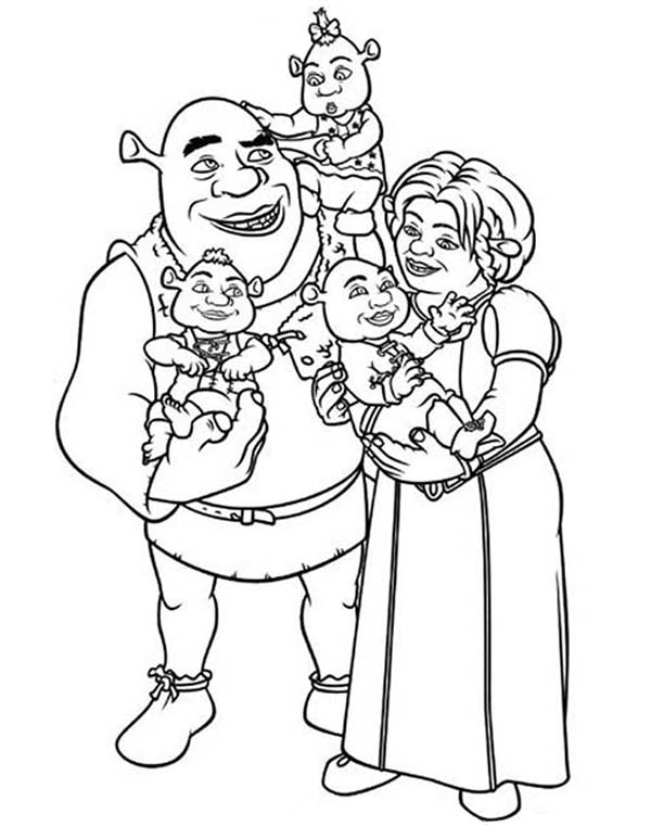 Shrek and princess fione with their babies coloring page color luna