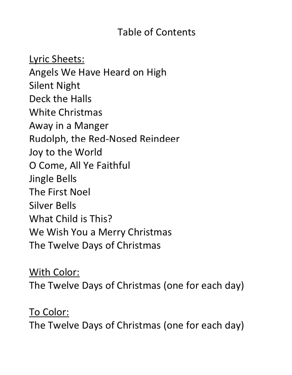 Christmas song lyric sheets with days coloring pages