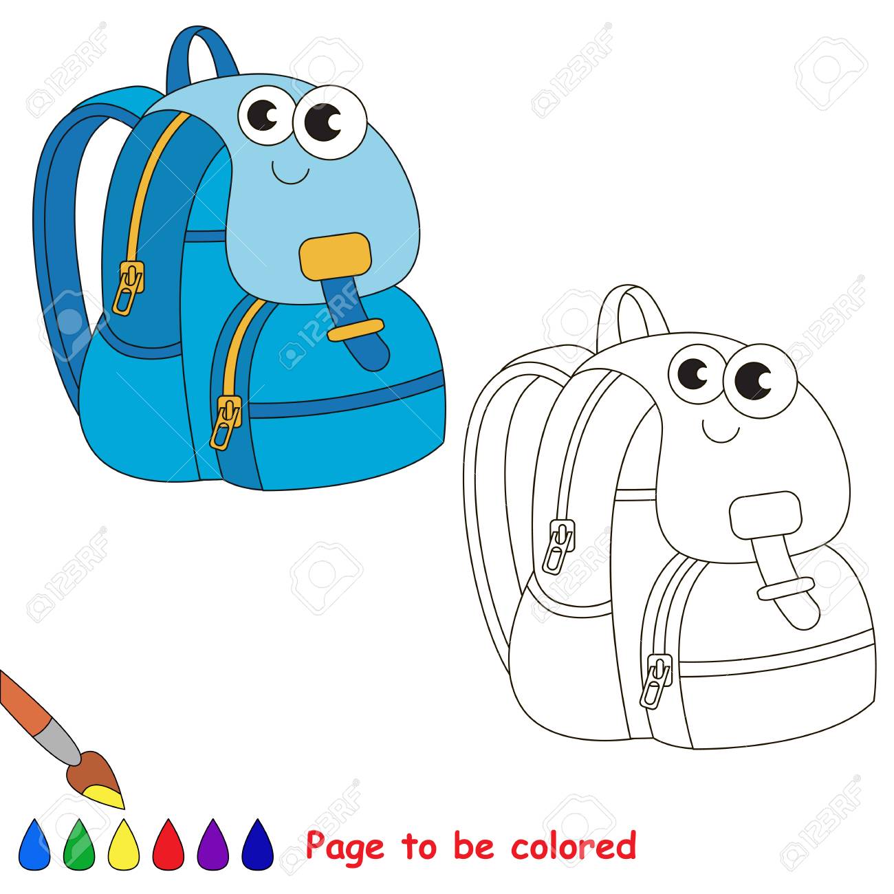 School backpack to be colored coloring book to educate kids learn colors visual educational game simple level coloring pages royalty free svg cliparts vectors and stock illustration image