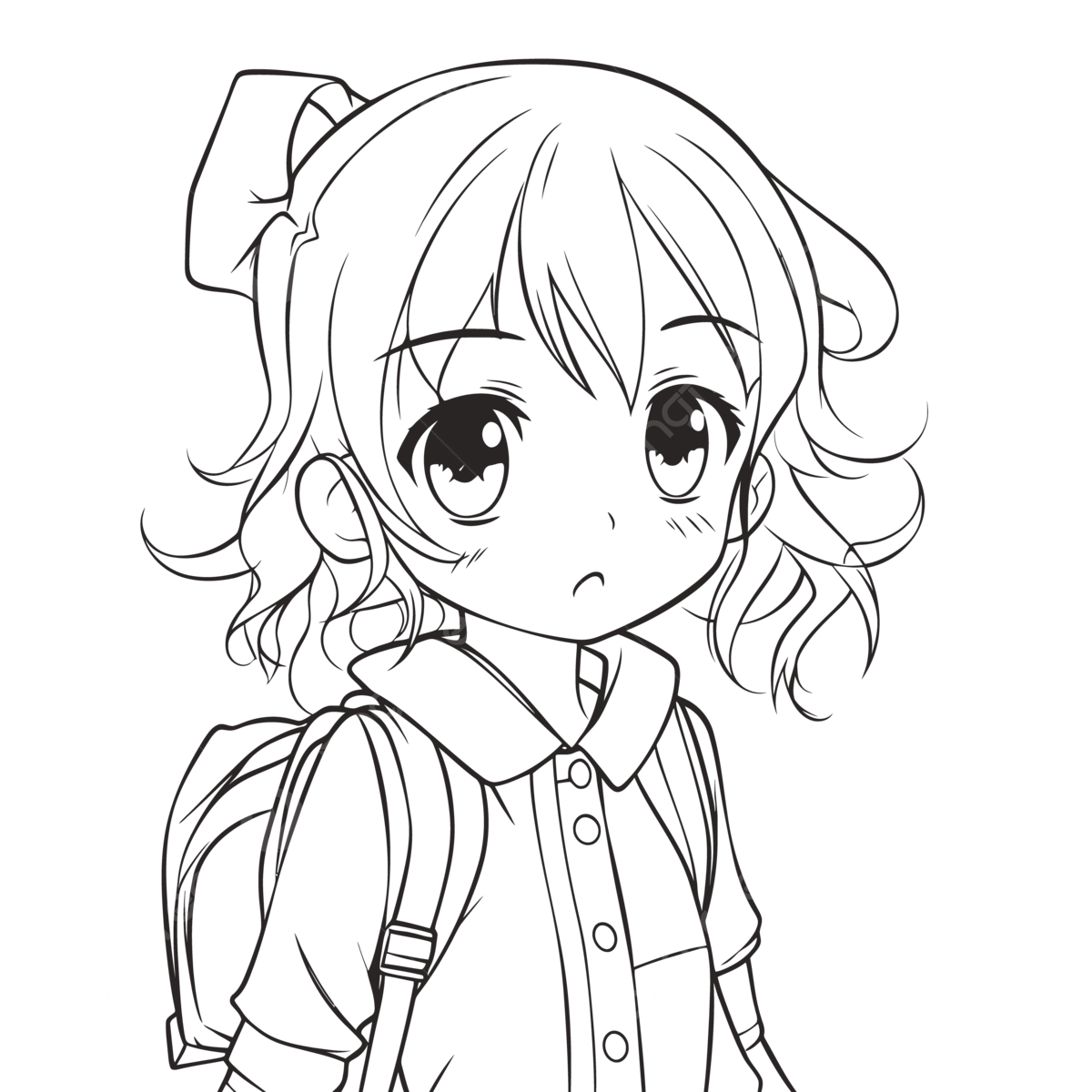 Anime girl coloring page with a backpack outline sketch drawing vector anime drawing wing drawing girl drawing png and vector with transparent background for free download