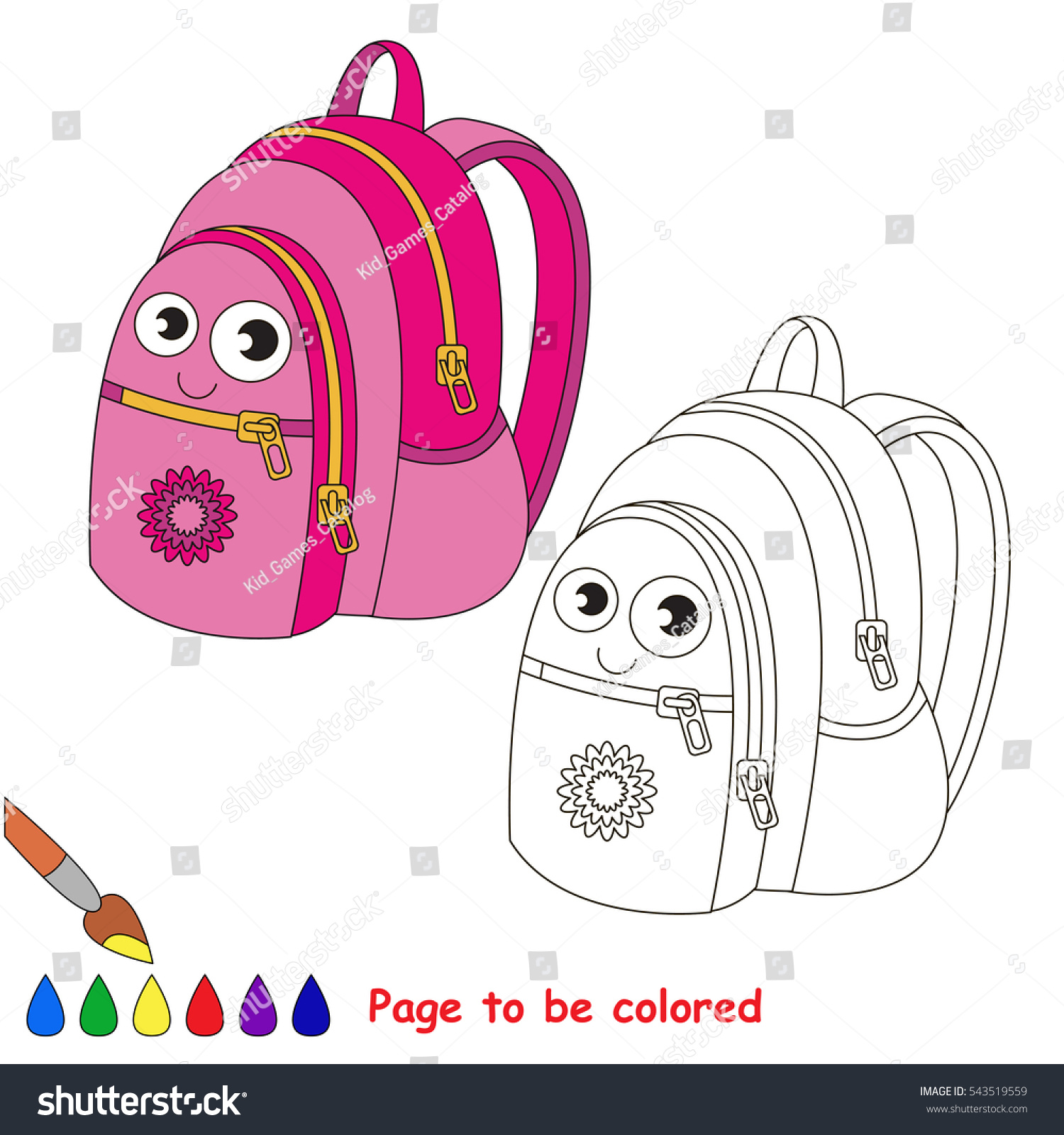 Pink backpack be colored coloring book stock vector royalty free