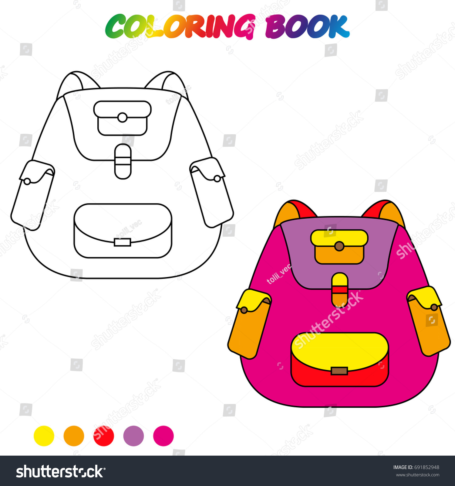 Backpack coloring page worksheet game kids stock vector royalty free