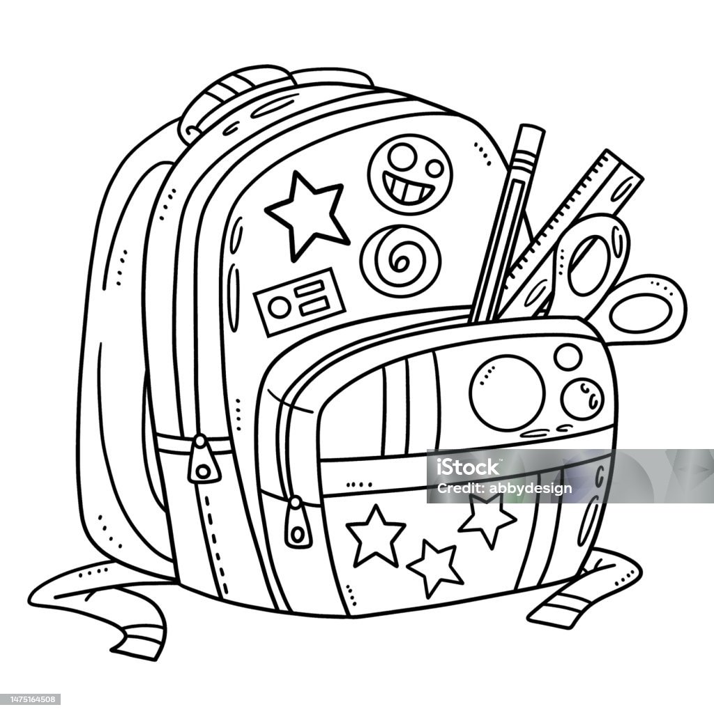 Back to school bag isolated coloring page for kids stock illustration