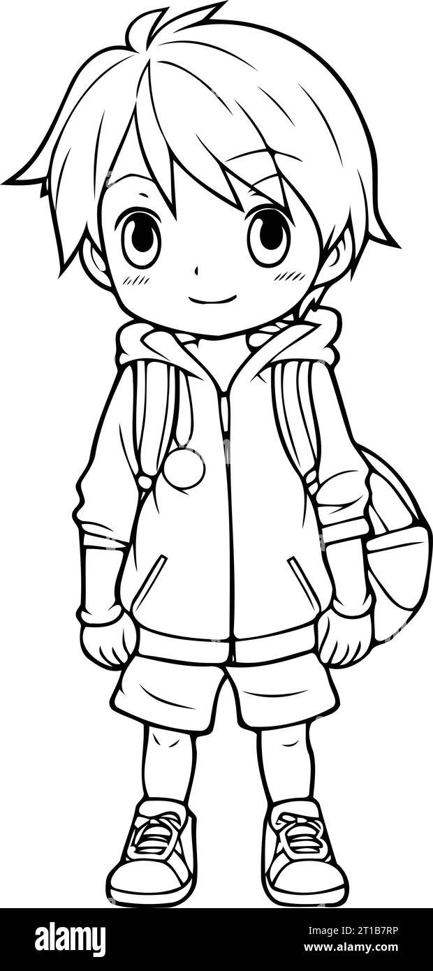 Coloring book for children boy with backpack vector illustration stock vector image art