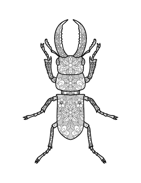 Premium vector stag beetle mandala coloring pages for adults and kids coloring book