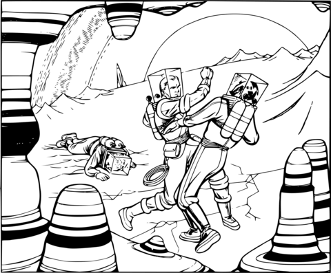 Vintage spacesuit fight coloring page free printable coloring pages