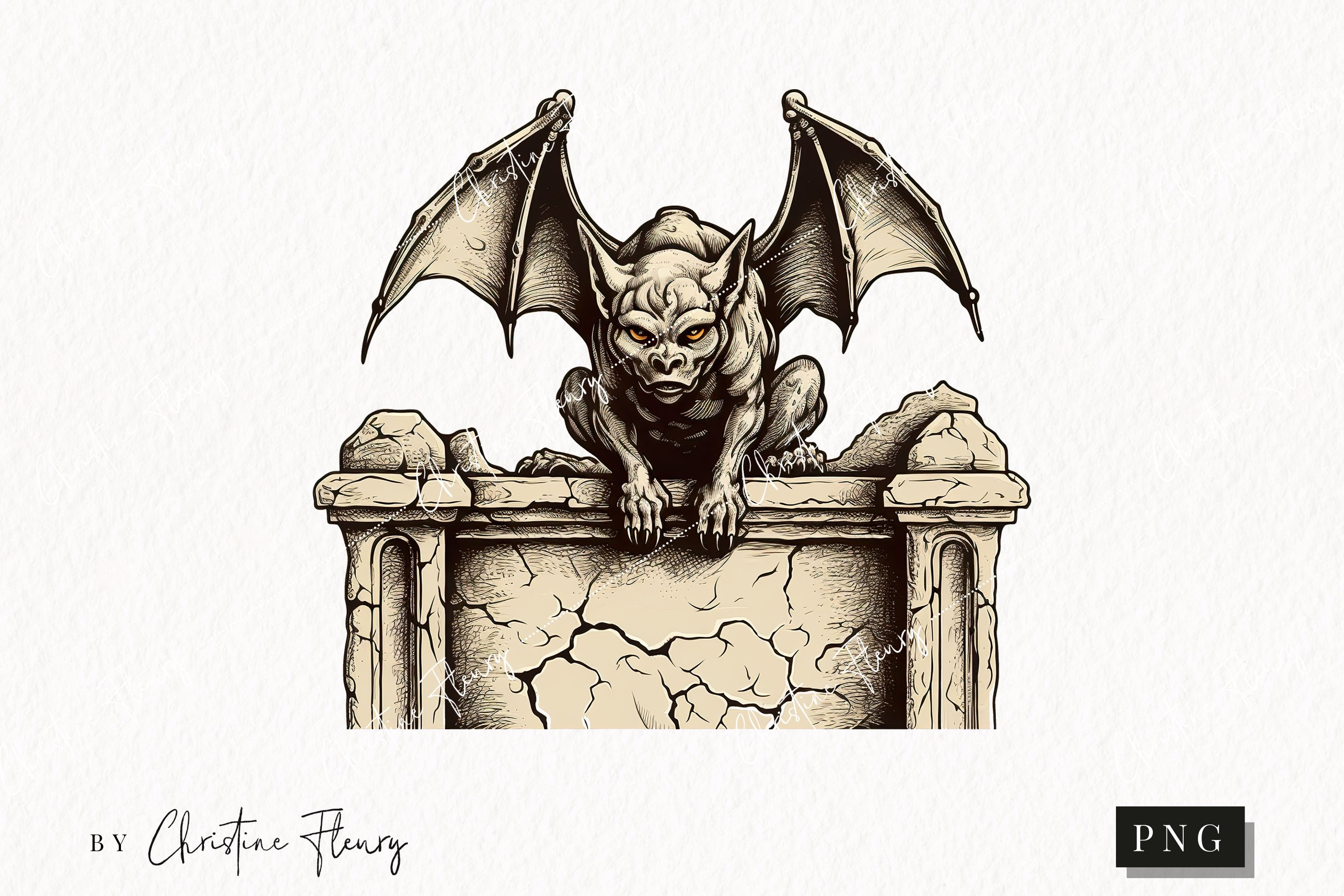 Vintage goth gargoyle clipart halloween png