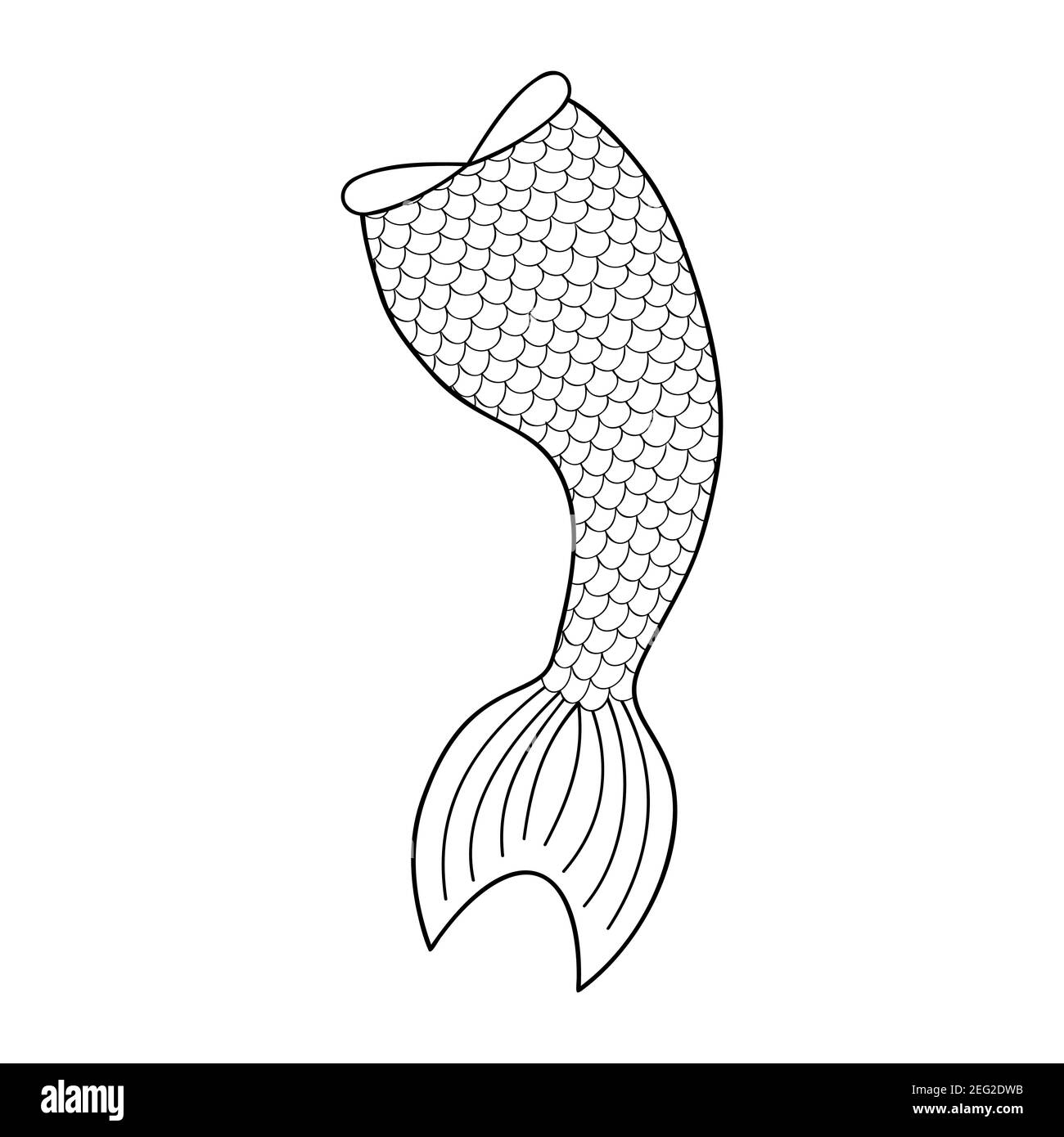 Outline mermaid tail isolated on white background coloring book line drawing decoration for girls party greeting card or t