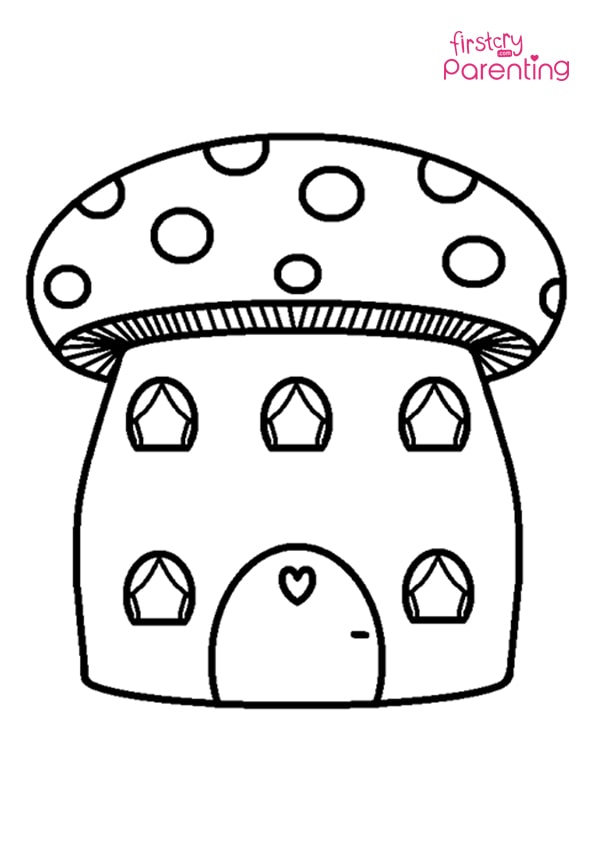 Simple mushroom house coloring page for kids