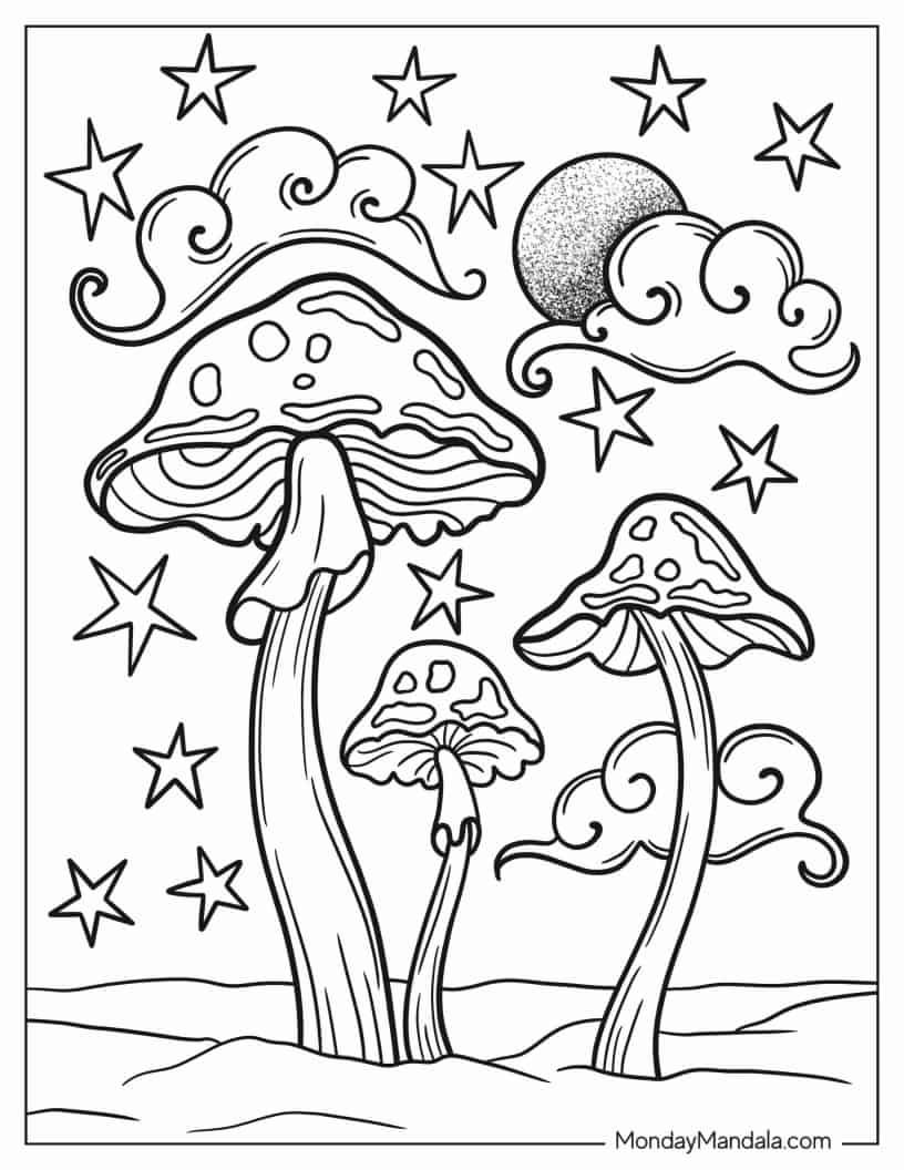 Mushroom coloring pages free pdf printables adult coloring books printables mushroom drawing cool coloring pages