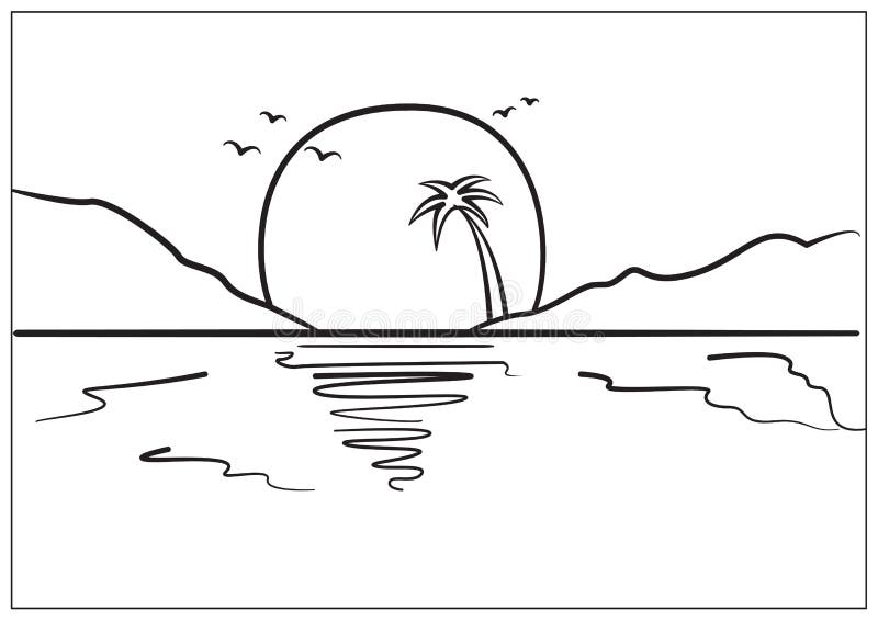 Coloring book beach sunset stock illustrations â coloring book beach sunset stock illustrations vectors clipart