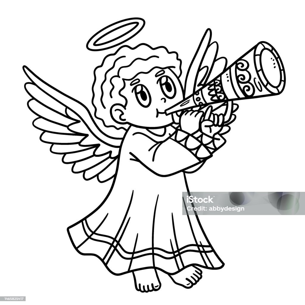 Christian angel blowing trumpet isolated coloring stock illustration