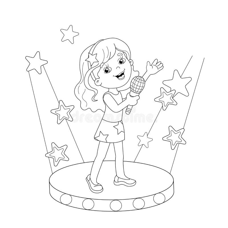 Coloring page outline cartoon girl singing song stock illustrations â coloring page outline cartoon girl singing song stock illustrations vectors clipart