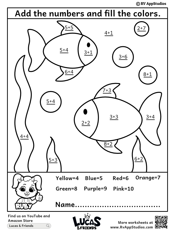Color by adding numbers worksheets free printable worksheets