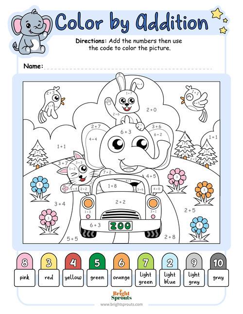 Addition color by number worksheets