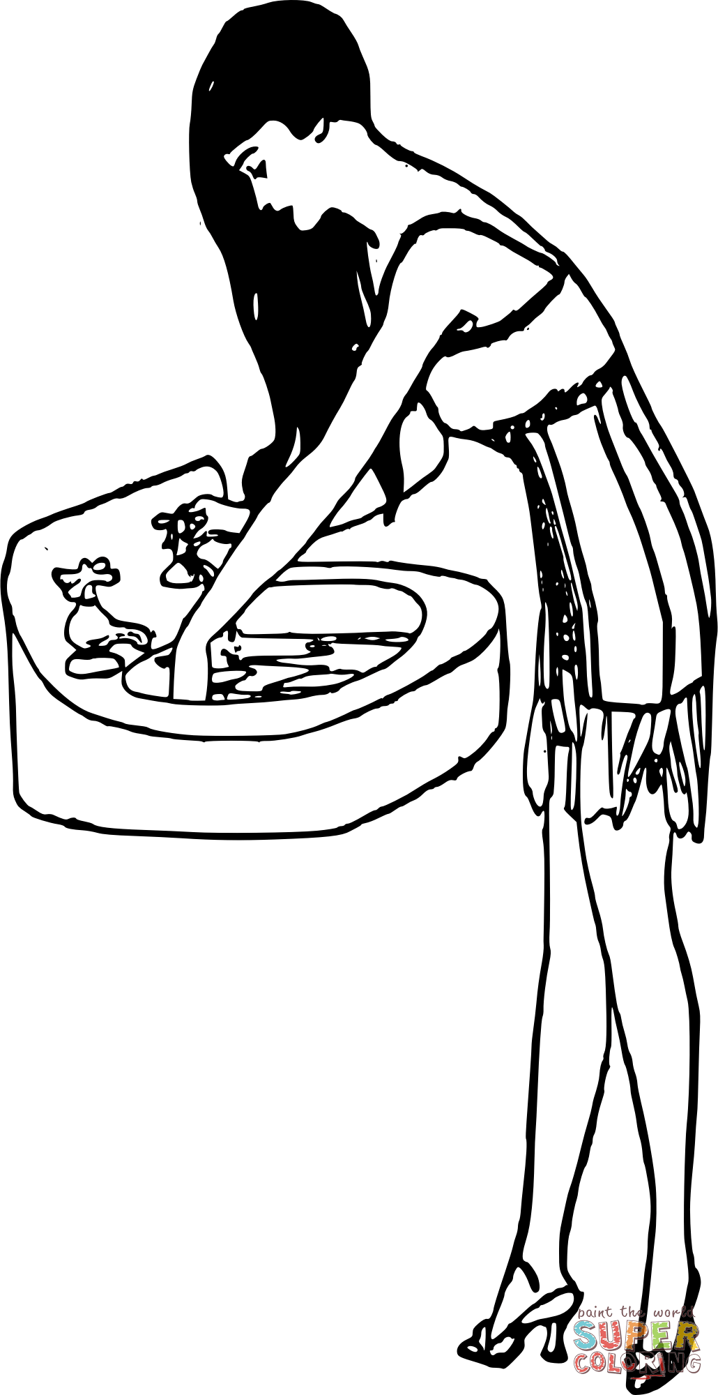 Vintage lady and sink coloring page free printable coloring pages