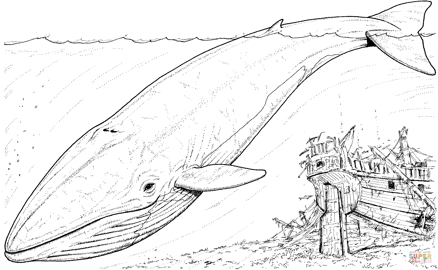 Blue whale and sinking boat coloring page free printable coloring pages
