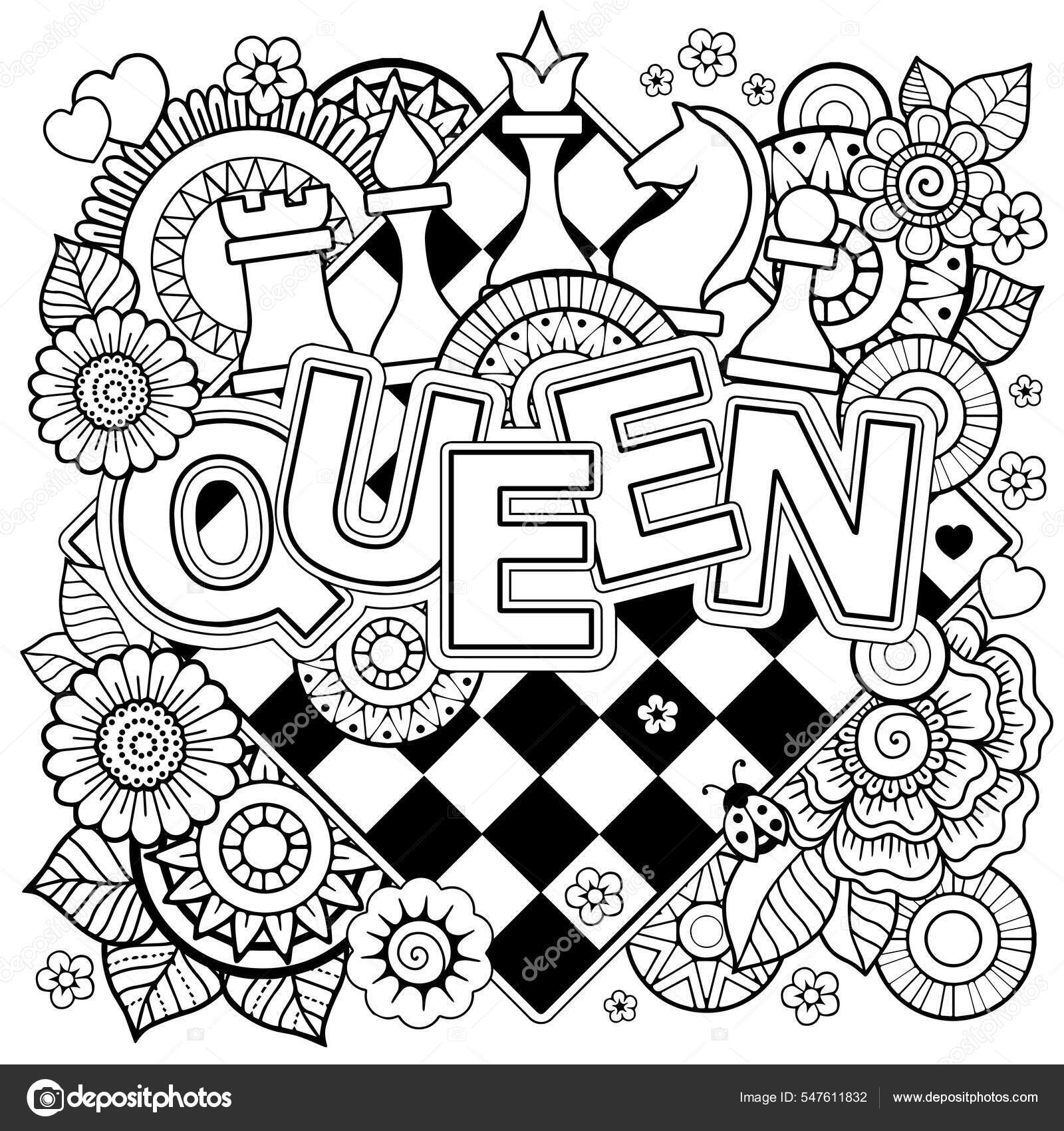 Vector para colorear pãgina del libro para adultos reina del vector de stock por natasha
