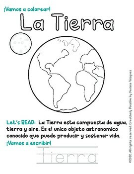El sistema solar para colorear leer y escribir hoja para imprimir