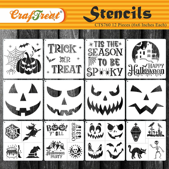 Craftreat pcs halloween stencils for patg on wood furniture canvas halloween pumpk carvg ideas for halloween decorations pumpk face stencils for crafts halloween bat and skull stencil xches â