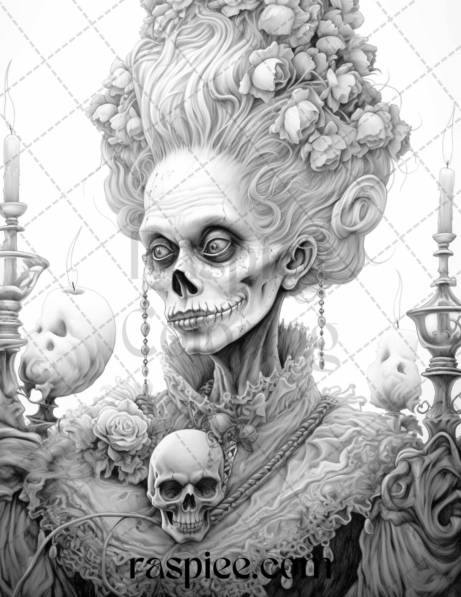 Halloween victorian era grayscale coloring pages printable for adul â coloring