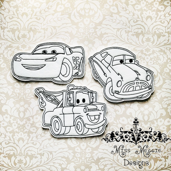 Flat coloring doll cars set ith embroidery design file miss meggie designs