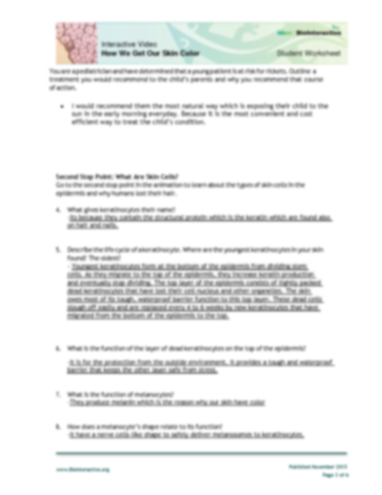 Solution student worksheet how we get our skin color with answers