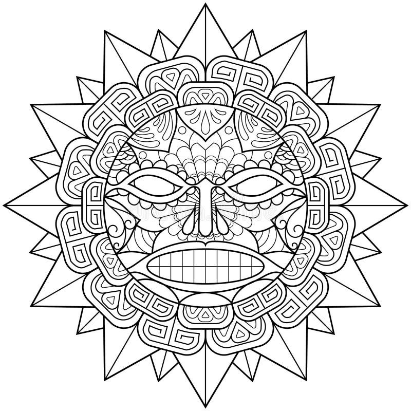Sun mandala skull mandalacoloring page stock vector