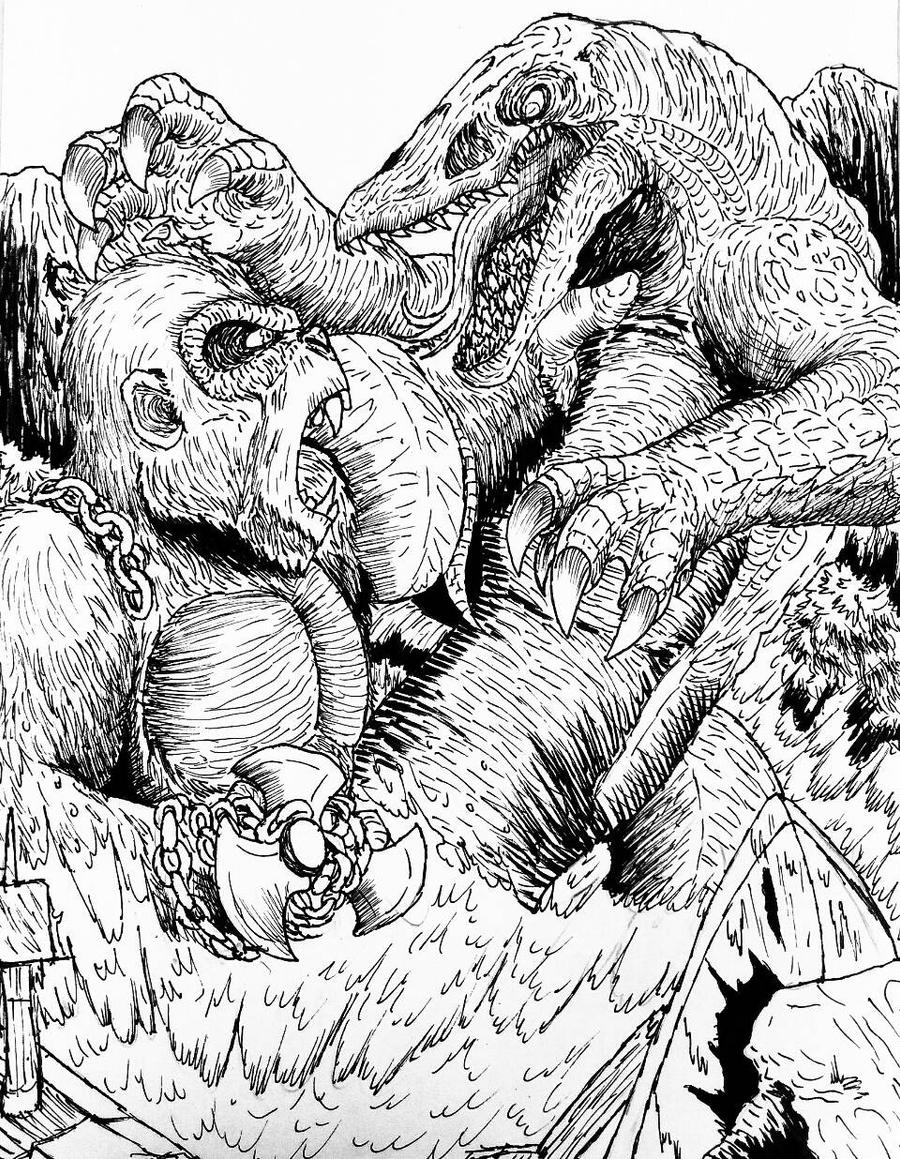 King kong vs skullcrawler ink sketch by erickzilla on