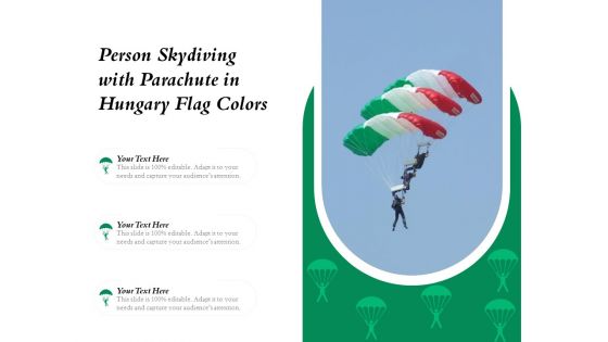 Person skydiving with parachute in hungary flag colors powerpoint templates slides and graphics