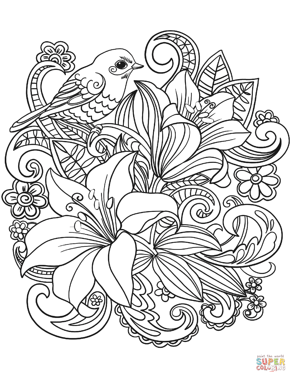 Skylark and flowers coloring page free printable coloring pages