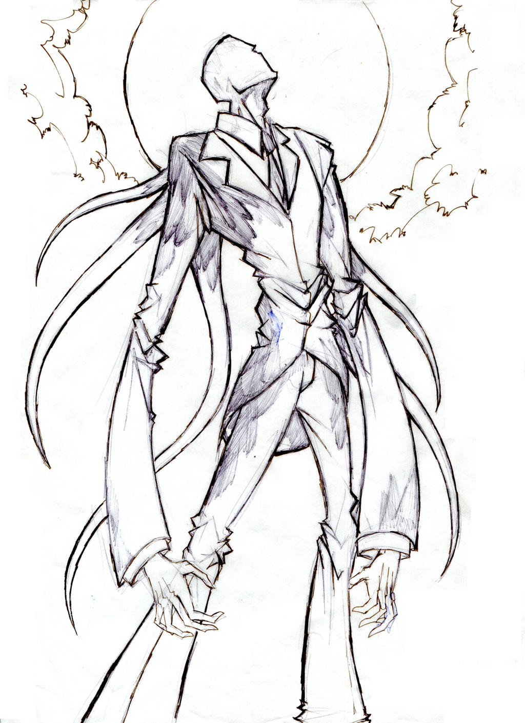Slenderman staring at the night sky by winddragon on