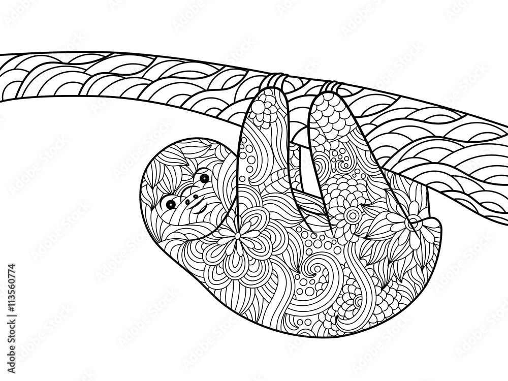Sloth coloring book for adults vector vector
