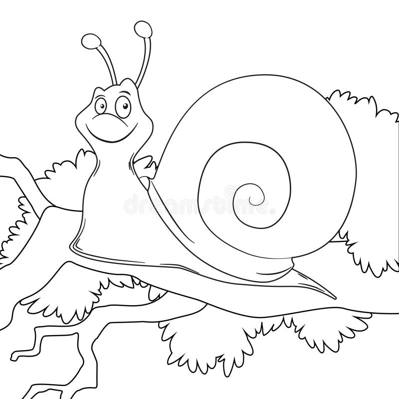 Coloring page outline of cartoon snail on branch page for coloring book of funny slug for kids stock vector